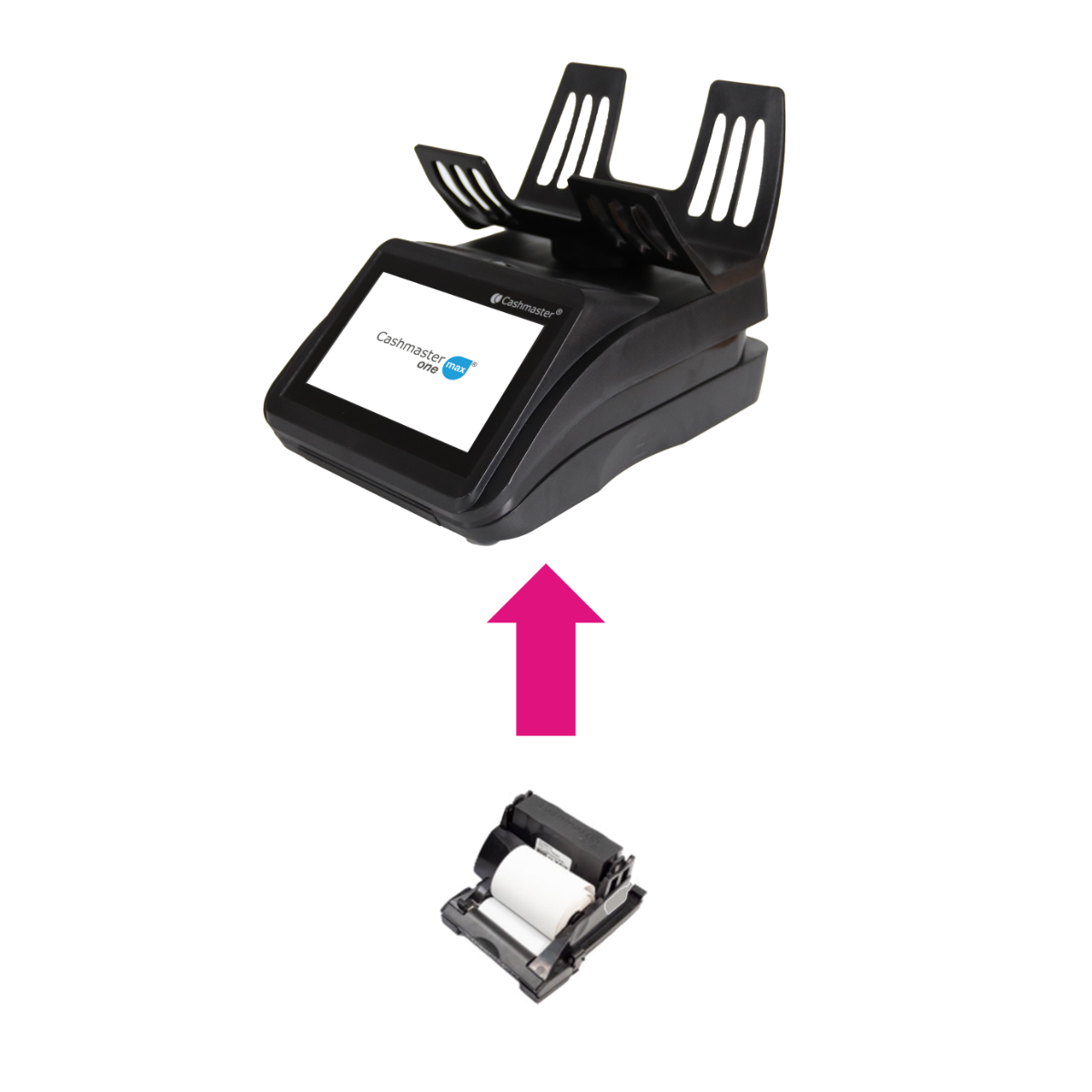 Cashmaster Printer One is being inserted directly into the Cashmaster One